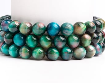5/10 Strands Aqua Green Blue Tiger Eye Gemstone Grade AA Round 8mm 10mm Loose Beads