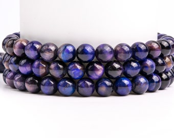 Pierres précieuses bleues violettes en oeil de tigre de qualité AA rondes 6 mm 8 mm 10 mm 12 mm