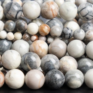 Natural Gray Picasso Jasper Gemstone Grade AAA Round 4mm 6mm 10mm Loose Beads