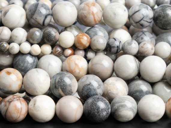 5/10 Strands Natural Gray Picasso Jasper Gemstone Grade AAA Round 4mm 6mm 10mm Loose Beads