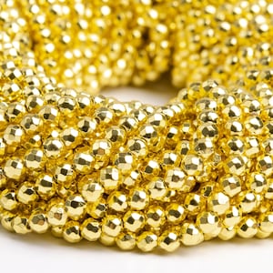 18k Gold Tone Hematite Gemstone Grade AAA Faceted Round 3mm Loose Beads