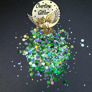 Green Peppermint Holographic Chunky Mix,  Glitter, Nail Deco, Resin Fillers, Rainbow, Halloween