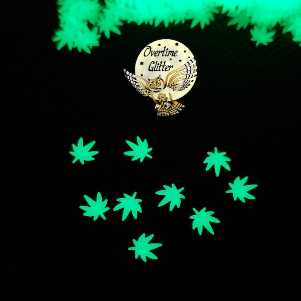 Glow In The Dark 6mm Marijuana Leaf, 420, Cannabis, Weed, Pot Glitter, Hemp, Chunky, Confetti, Nail Deco, Resin Fillers, Halloween, UV