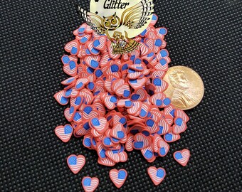 Heart American Flag, 5mm Clay Slices, Sprinkles, Fimo Slices, Nail Deco, Resin Fillers, For Shakers, Craft, Miniatures, Dollhouse, For Slime