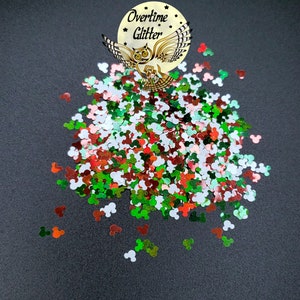Christmas Mouse Head Mix, 4mm Metallic Glitter, Chunky, Confetti, Sprinkles, Nail Deco, Resin Fillers, Miniatures, Dollhouse