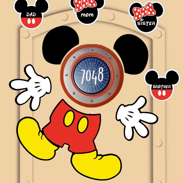 Disney Cruise Door Magnets Mickey Mouse (not just laminated paper) with personlized Mickey and Minnie magnets for family