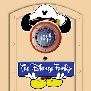 Disney Cruise Door Magnets Captain Mickey Mouse with ears and Custom name banner (Real Magnets, not paper)