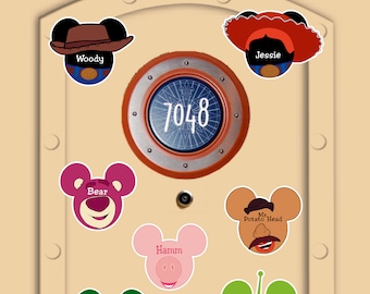 Disney Cruise Door Toy Story Mickey Mouse Magnets stick right to door Woody Jessie Buzz Bear Alien Hamm Rex Mr Potato Head