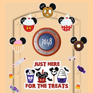 Disney Cruise Halloween Door Magnet ~ Here for the Treats ~ with Candy and other customizable foods Real Die Cut Magnets No Laminated Paper