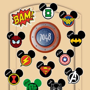 Super Hero Mickey Disney Cruise Magnets Real Magnets, Stick Right to Door Customize your Names