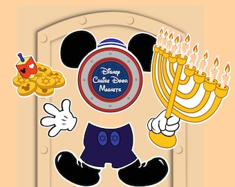 Disney Cruise Door Magnets Hanukkah with Mickey Mouse with Menorah and Dreidel and gelt - Real magnets stick right to door
