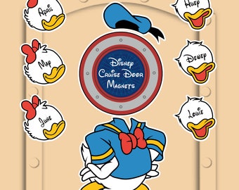 Disney Cruise Door Magnets Donald Duck with personlized Huey Dewey and Louie, April May and June (No paper)