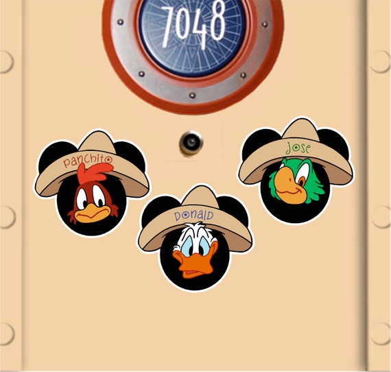 Disney Cruise Door Three Caballeros Magnets Real Die Cut Magnets Stick right to door, Not laminated Card Stock