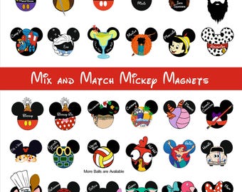 Imanes personalizados de orejas de Mickey y Minnie para combinar con Disney para la puerta del crucero Disney ~ Elige tu personaje y tamaño - Precio por imán