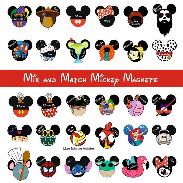 Mickey and Minnie Mix and Match Disney Mickey Ears Custom Magnets for Disney Cruise Door ~ Choose your character and size-Price per magnet