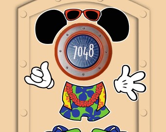 Disney Cruise Door Magnets Mickey Mouse Hawaiian with custom Mickey and Minnie magnets for the family. Real die cut magnets.