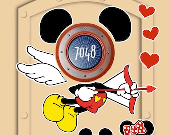 Disney Cruise Mickey Cupid Valentine Door Magnets (not paper) Valentine's Day with personal little Mickey and Minnie for personalization