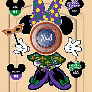 Disney Cruise Door Magnet Mardi Gras Minnie Mouse Made from Magnetic Sheeting, Not laminated paper