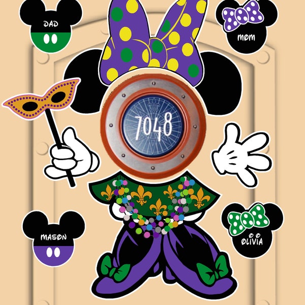 Disney Cruise Door Magnet Mardi Gras Minnie Mouse Made from Magnetic Sheeting, Not laminated paper