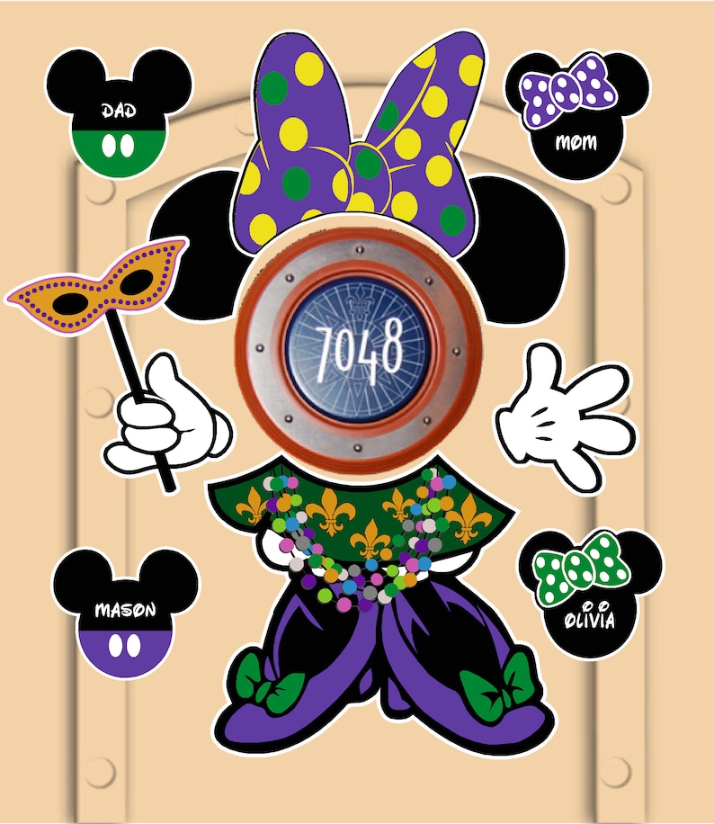 Disney Cruise Door Magnet Mardi Gras Minnie Mouse Made from Magnetic Sheeting, Not laminated paper image 1