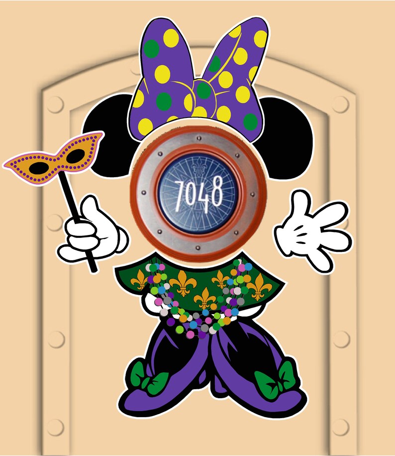 Disney Cruise Door Magnet Mardi Gras Minnie Mouse Made from Magnetic Sheeting, Not laminated paper image 3