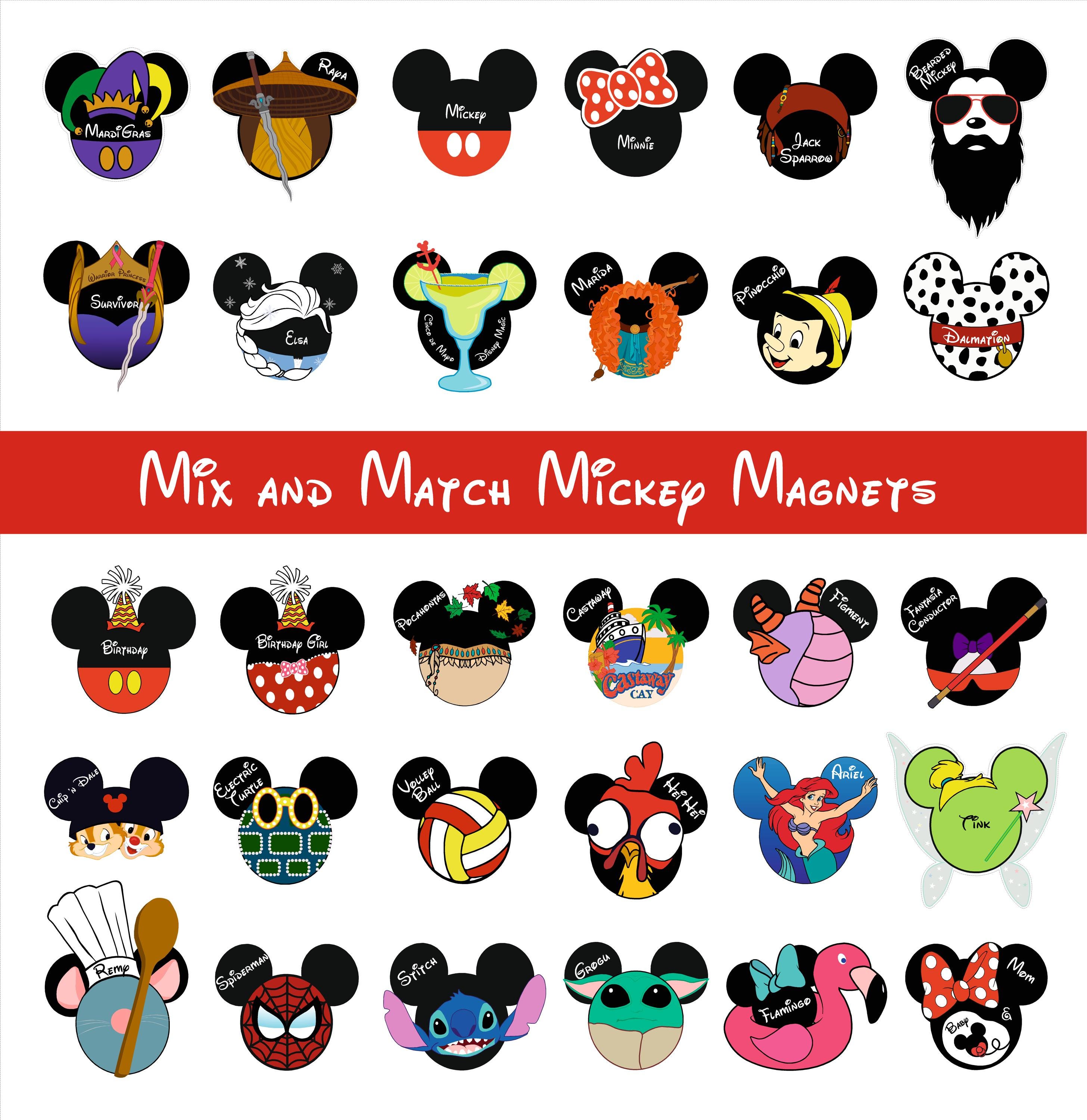 Mickey and Minnie Mix and Match Disney Mickey Ears Custom Magnets for Disney Cruise Door ~ Choose your character and size-Price per magnet