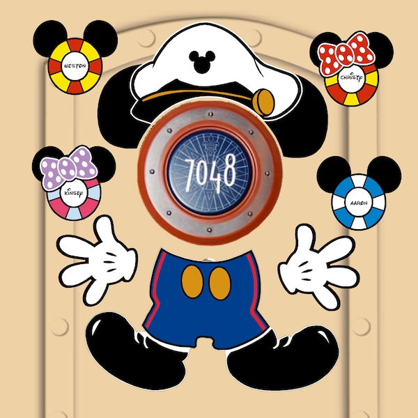 Disney Cruise Door Magnets Captain Mickey (not laminated paper) Mickey Mouse Captain with customized little Mickeys in Life preservers