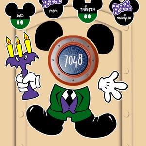Disney Cruise Haunted Mansion Mickey Door Magnets  (not laminated paper) with personlized Mickey and Minnie magnets for family