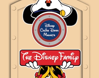 Disney Cruise Minnie Mouse Captain Door Magnets with ears and hat, includes personalized name banner (not paper)