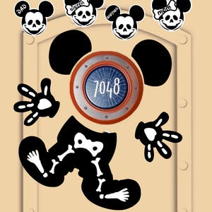 Disney Cruise Halloween Door Magnets Skeleton Mickey Mouse  (not paper) with personlized Mickey & Minnie magnets for family