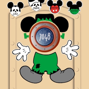 Disney Cruise Halloween Door Magnets Mickey Mouse Frankenstein (not paper) with personlized Mickey and Minnie magnets for family