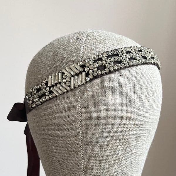 1920s Flapper Headdress | Sparkly Paste Stones Ribbons | Headband Tiara | Antique Art Deco Wedding Bridal Accessories