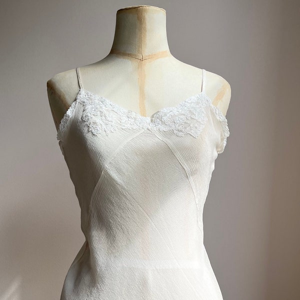 Vintage Pale Cream Silk Chiffon & Lace Tap Pants Shorts Cami Top Set Knickers Lingerie Bridal Wedding Nightwear