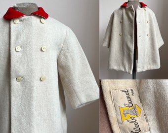 1950s Kamella Child's Coat Jacket | Wool & Camel Hair Red Collar | Re-enactment Costuming | Children's Vintage Mid Century Clothing Fashion