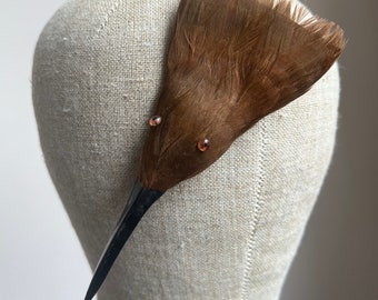 1900s French Bird Shaped Millinery Feather Piece | Brown Feathers Padded | Antique Hat Trim Trimming Period Costuming Display