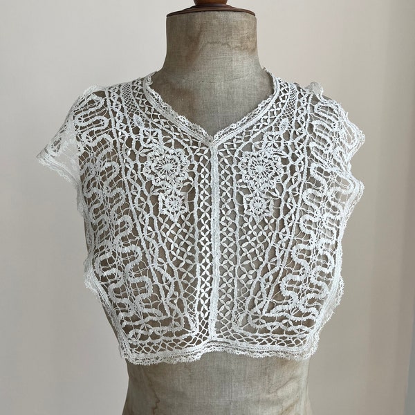 Victorian Floral Tape Lace Bib Modesty Panel | Bodice Insert Yoke Collar | Antique Fashion | Period Costuming Blouse Accessories