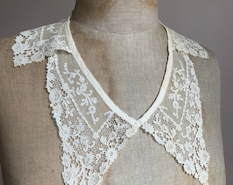 Collar de encaje dulce de la década de 1900 / Tul de encaje floral crema / Moda eduardiana antigua / Accesorios de blusa de vestuario de época