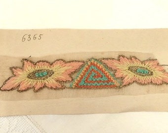 1920s Embroidered Wool Metallic Gold Thread Applique | Trim Trimming Embellishment | Haberdashery Dressmaking Millinery | Antique Art Deco