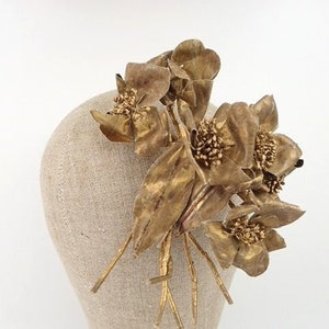 1930s Gold Corsage | Shimmery Metallic Petals Dainty Stamens | Millinery Hair Dress Embellishment | Romantic Boudoir Display Vintage Vanity