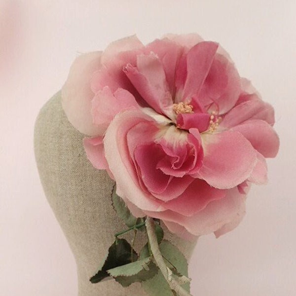 1960s Millinery Rose | Pink Ombré Petals | Corsage Hair Dress Embellishment | Romantic Boudoir Display Vintage Vanity