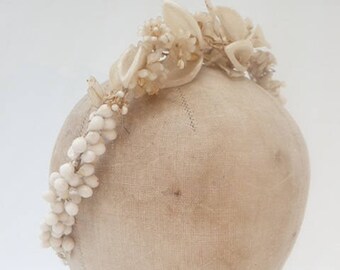 Antique French Wax Flower Arum Lily Floral Orange Blossom Tiara Crown Wreath Headdress Vintage