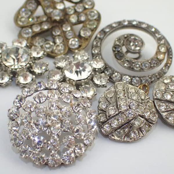 1900s to 1950s Sparkly Buttons | Paste Rhinestones Diamante Flower Daisy | Antique Vintage Trimming Embellishment Haberdashery Dressmaking