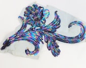 Large 1930 39 s Blue Iridescent Sequined Beaded Floral Rose Flower Applique Dressmaking Dress Period Costume Design