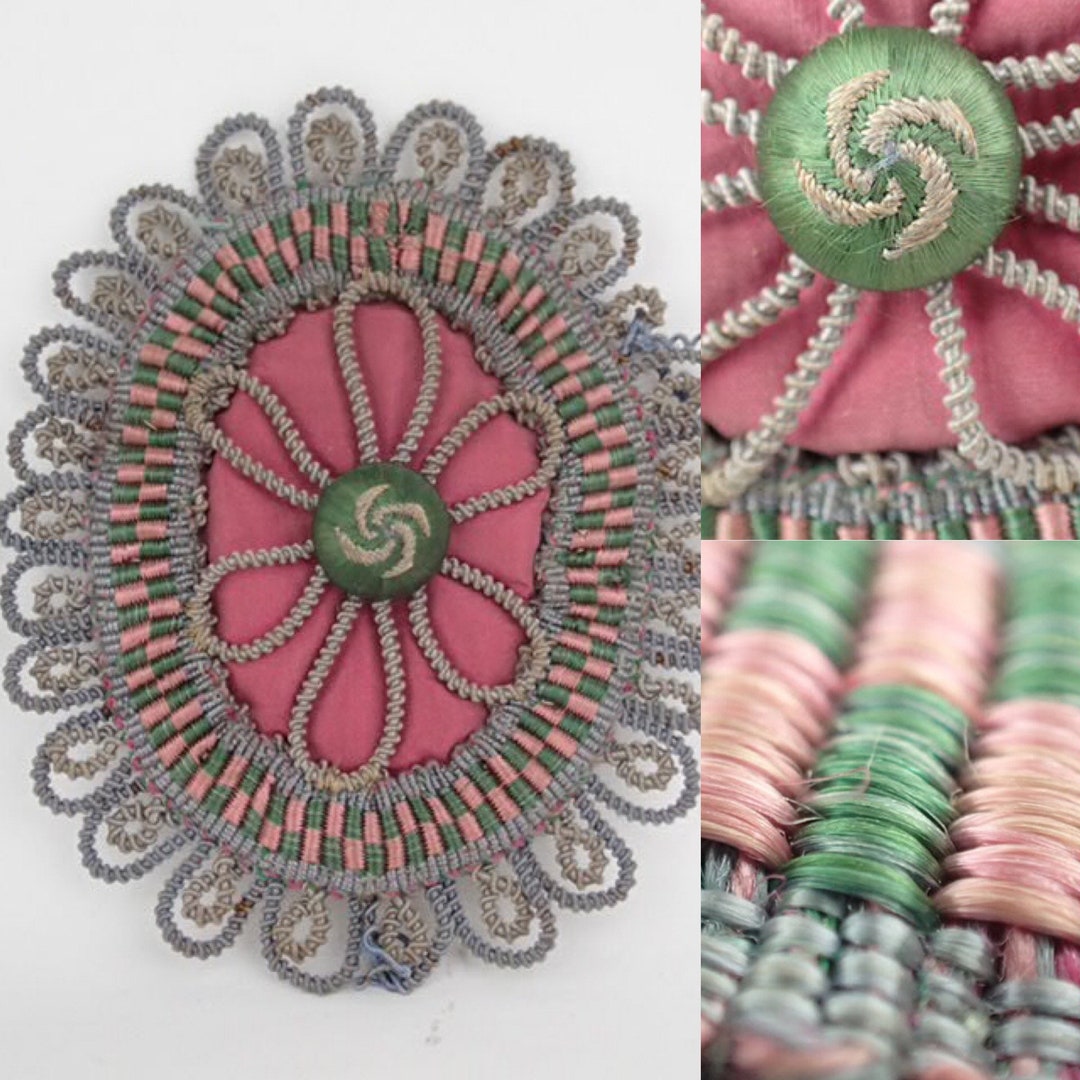 Three Large Victorian Appliques Coiled Woven Silk Flower Trim