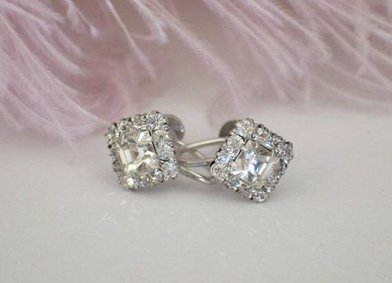1920s Dainty Square Earrings | Sparkly Paste Ston… - image 5