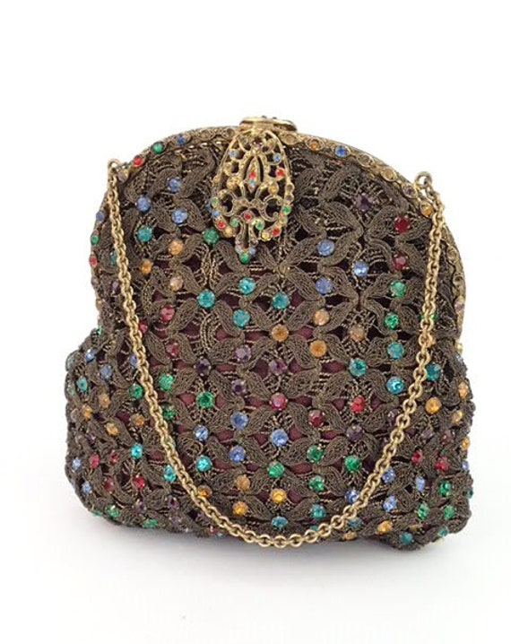 1930s Jewel Evening Bag | Sparkly Rhinestones Red… - image 5