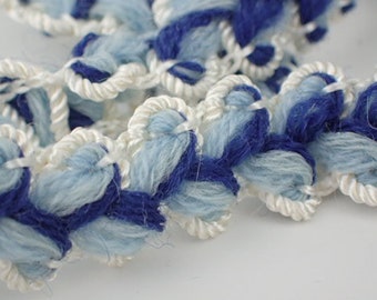 Vintage azul recorte / tejido de lana festoneado cordón / adorno coser / mercería costura confección artesanía sombrerería muebles