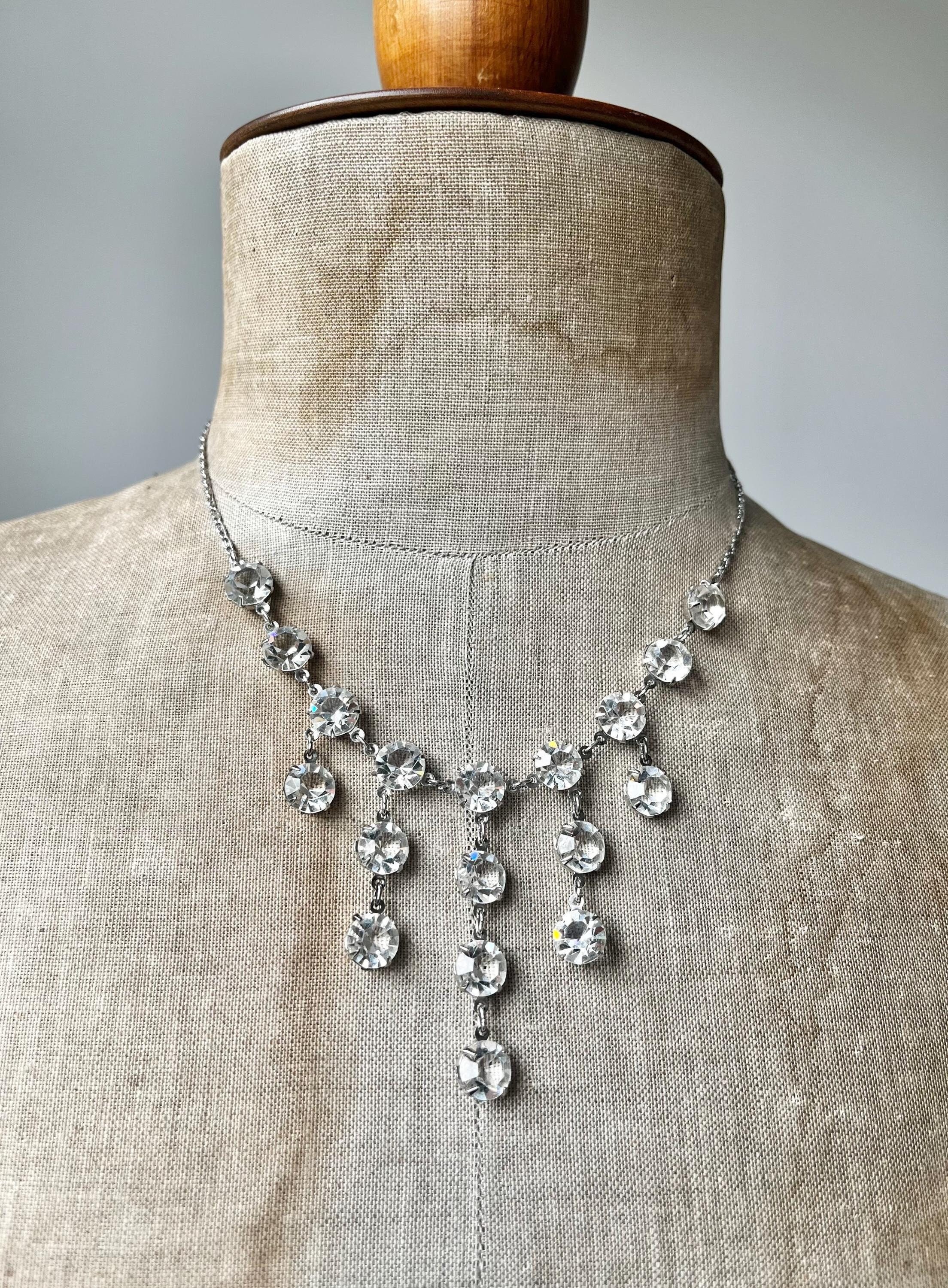 【メール便不可】 | Necklace 1930s Sparkly Chain Crystals Glass Clear その他