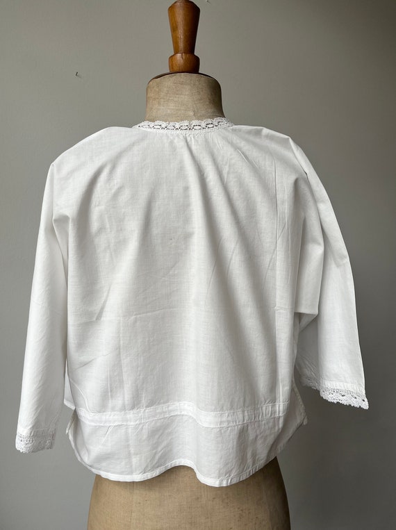 Edwardian White Cotton Blouse | Boxy Lace Button … - image 7