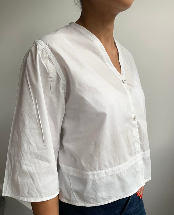 Edwardian White Cotton Blouse Button Down Shirt T… - image 3